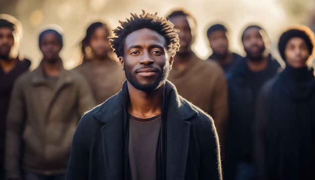 Hombre en una multitud de personas en la calle mes de la historia negra