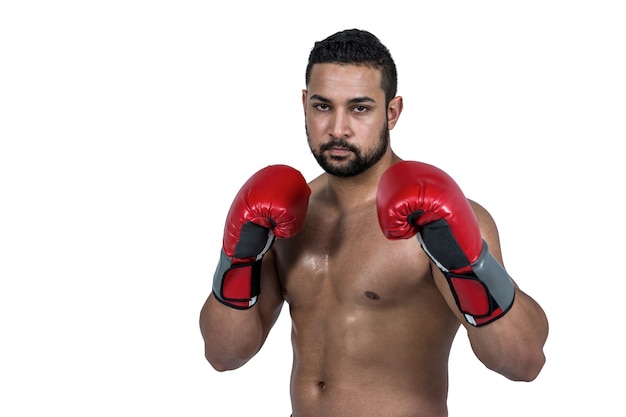 Hombre musculoso boxeo en guantes