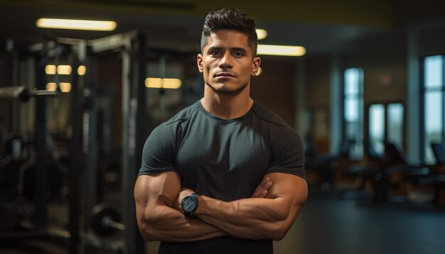 Hombre musculoso y confiado en el gimnasio