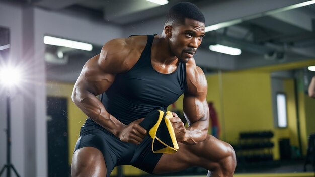 Hombre musculoso y fuerte calentando para prepararse para el entrenamiento.