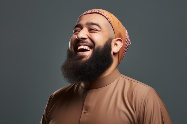 Foto hombre musulmán feliz aislado posando sobre fondo sólido