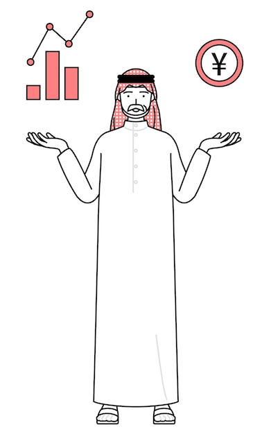 Hombre musulmán mayor guiando una imagen del rendimiento de DX y la mejora de las ventas