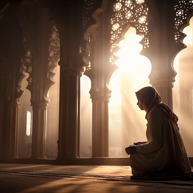 Foto un hombre musulmán orando dentro de la mezquita