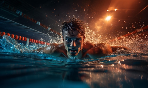 Un hombre nada con gracia a través del agua abrazando la danza rítmica del movimiento acuático