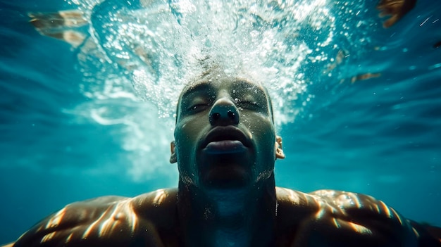 Foto un hombre está nadando en una piscina