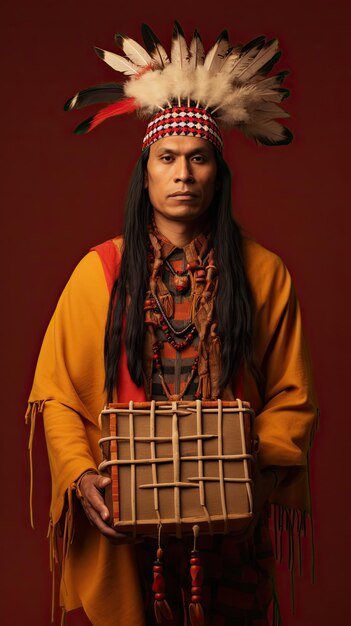 Hombre nativo americano con una caja