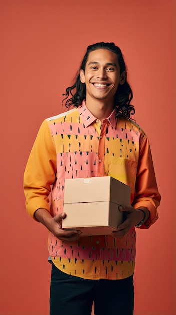 Hombre nativo americano sosteniendo una caja