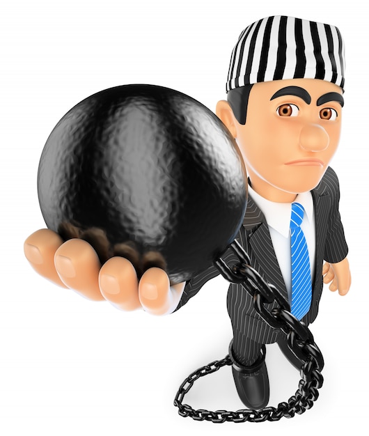 Foto hombre de negocios 3d con bola de prisionero. político corrupto