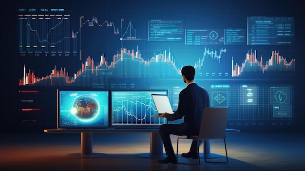 hombre de negocios analizar datos financieros gráfico de comercio