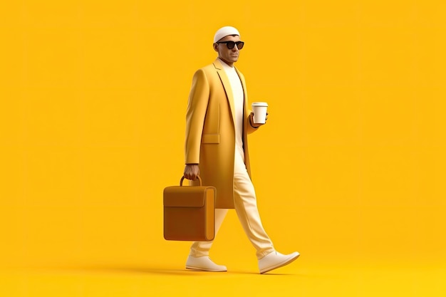 Hombre de negocios árabe 3d con maletín para viajes IA generativa