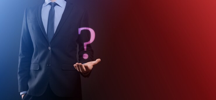 Foto hombre de negocios, asimiento de la mano, interfaz, signos de interrogación, señal, tela