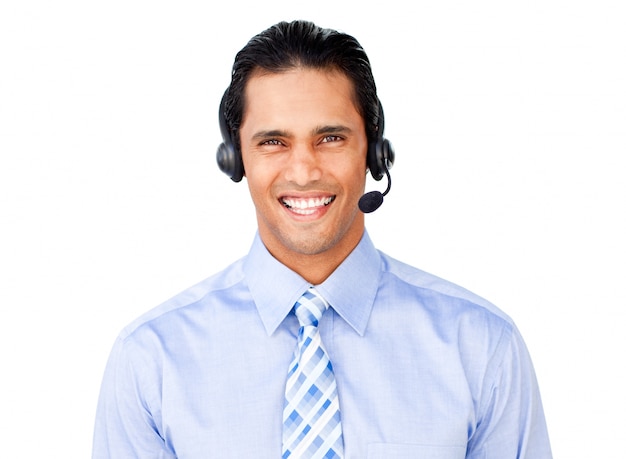 Hombre de negocios con auriculares