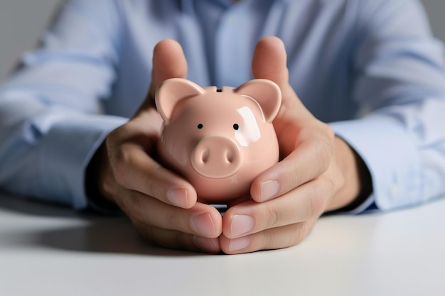 hombre de negocios con caja de ahorros seguro símbolo estilo bokeh fondo