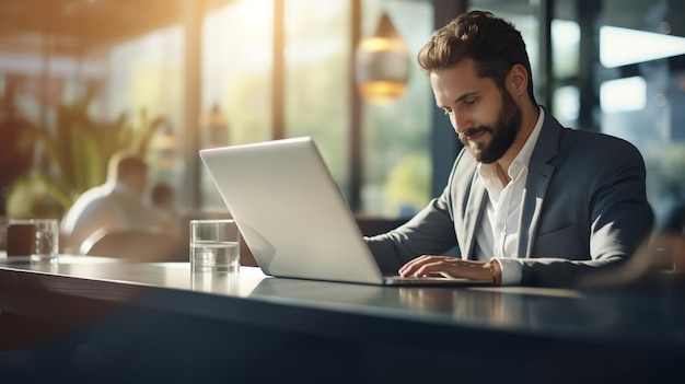 Un hombre de negocios con una computadora portátil Ai generativa