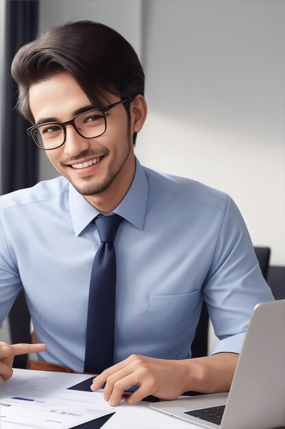 hombre de negocios con una computadora portátil cara sorprendente aspecto inteligente confianza y una cara feliz