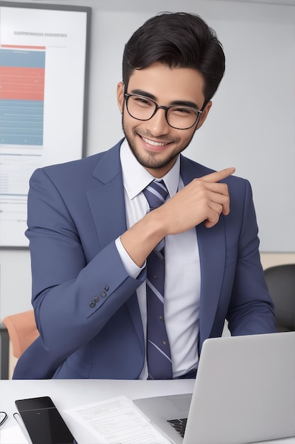 Foto hombre de negocios con una computadora portátil cara sorprendente aspecto inteligente confianza y una cara feliz