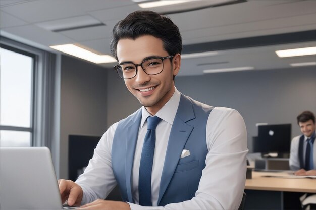 Foto hombre de negocios con una computadora portátil cara sorprendente aspecto inteligente confianza y una cara feliz