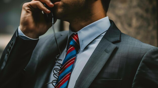 Un hombre de negocios confiado hablando por teléfono mientras camina por la calle.