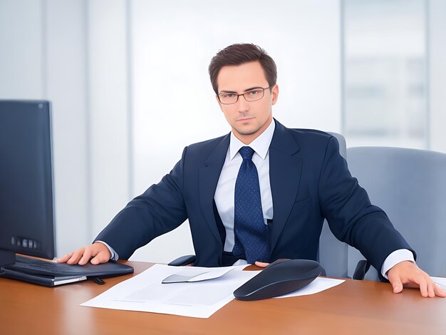 Foto hombre de negocios confiado trabajando en el escritorio