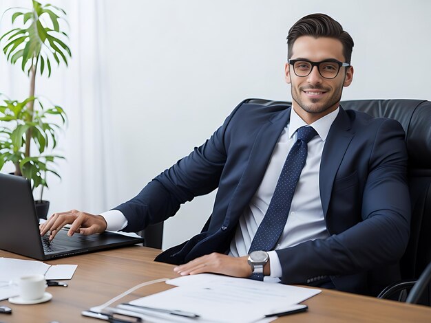 Foto hombre de negocios confiado trabajando en el escritorio