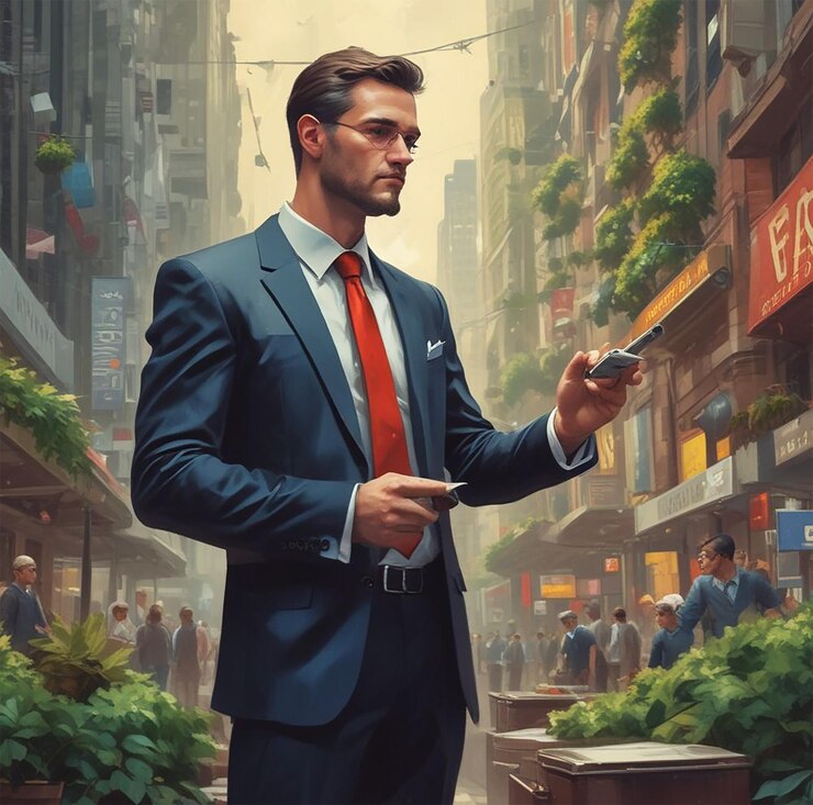 hombre de negocios con crecimiento y gráfico