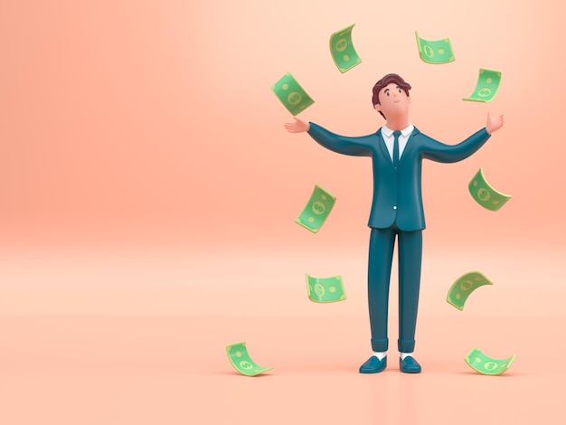 hombre de negocios, con, dinero, 3d, render