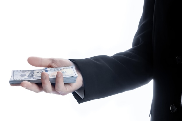 Foto hombre de negocios con dinero en fondo blanco