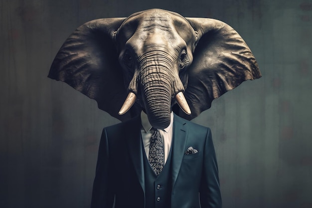 Hombre de negocios de elegancia híbrida con IA generativa de cabeza de elefante