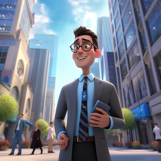 Hombre de negocios elegantemente vestido con maletín y corbata caminando con confianza en medio de la vida urbana