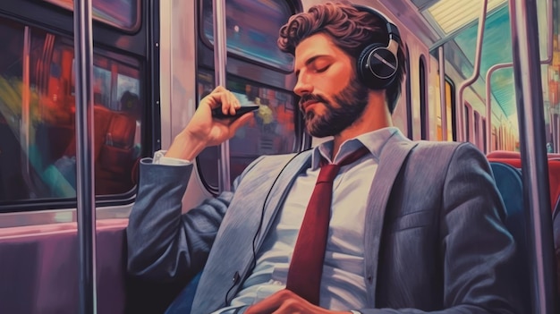 hombre de negocios escuchando música de camino al trabajo