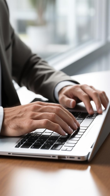 Un hombre de negocios está escribiendo en su portátil