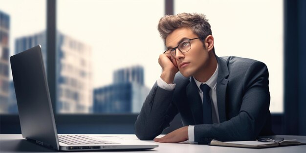 Foto hombre de negocios con exceso de trabajo sentado en el escritorio