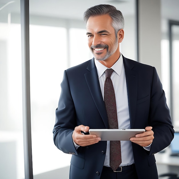 Foto hombre de negocios feliz de mediana edad