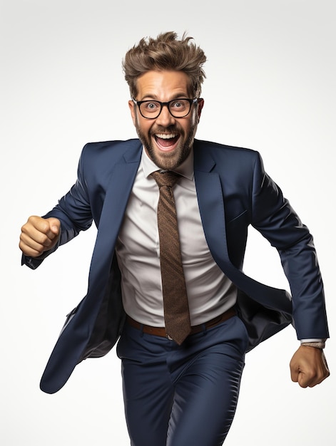 un hombre de negocios feliz sobre fondo blanco transparente imagen realista diseño ultra hd alto