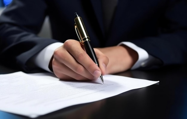 Foto el hombre de negocios firma un contrato.