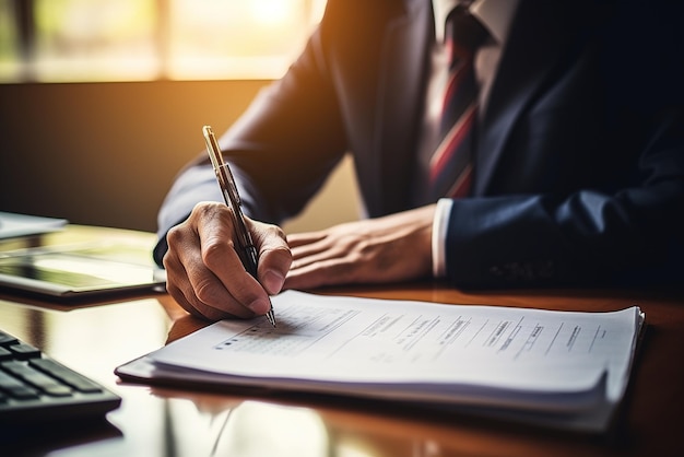 Un hombre de negocios firmando un contrato.