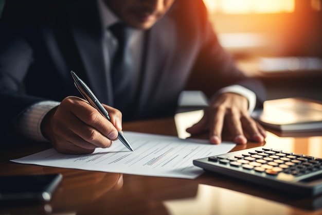 Un hombre de negocios firmando un contrato.