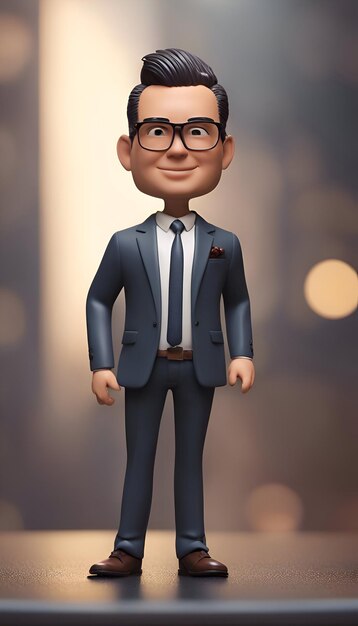 Foto hombre de negocios con gafas de pie en la mesa renderización 3d