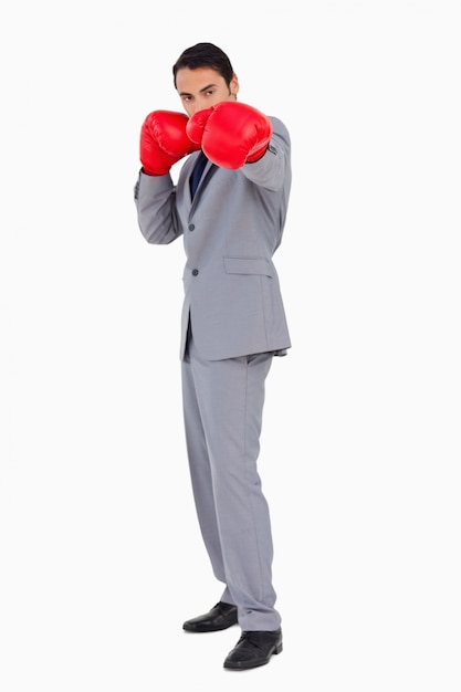 Hombre de negocios con guantes de boxeo