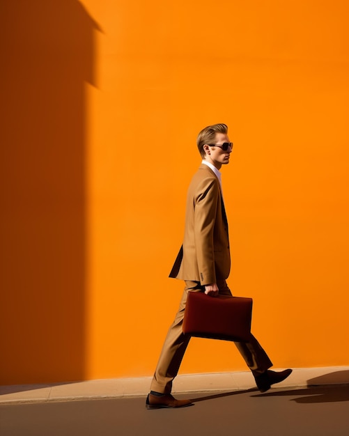 Hombre de negocios guapo caminando al trabajo en la carretera