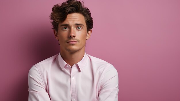 hombre de negocios guapo con camisa rosa mirando a la cámara sobre un fondo aislado