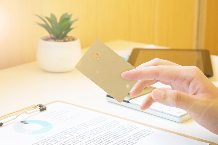 Hombre de negocios haciendo banca en línea, haciendo un pago o comprando bienes en Internet ingresando los detalles de su tarjeta de crédito en una computadora portátil, vista de cerca de sus manos