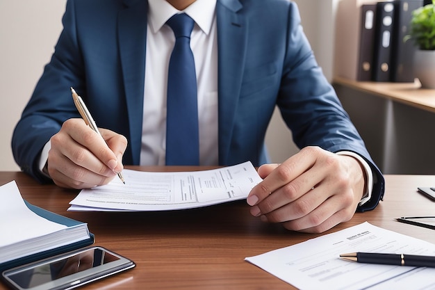 Un hombre de negocios llenando un formulario.