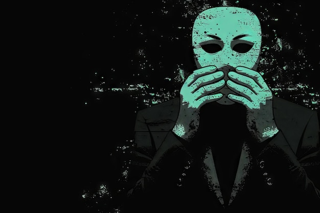 Un hombre de negocios con una máscara simboliza una trampa comercial en una ilustración moderna de un peligro de traición