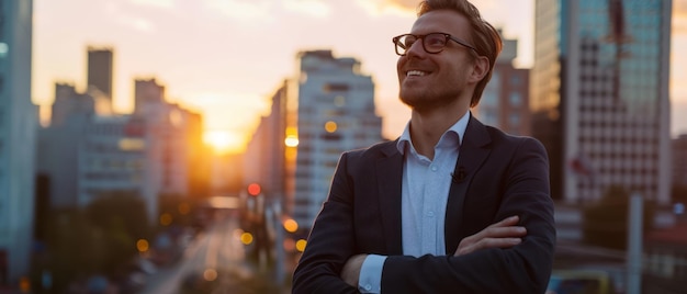 El hombre de negocios moderno en el paisaje urbano