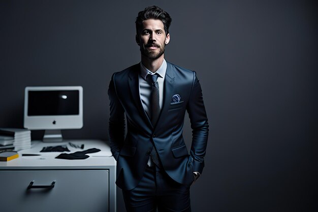 Hombre de negocios en la oficina posando para una foto IA generativa