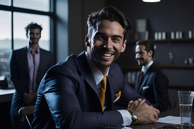 Hombre de negocios en la oficina posando para una foto IA generativa