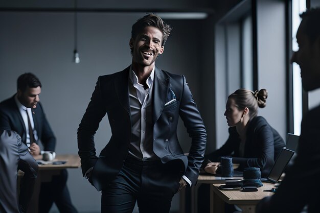 Hombre de negocios en la oficina posando para una foto IA generativa