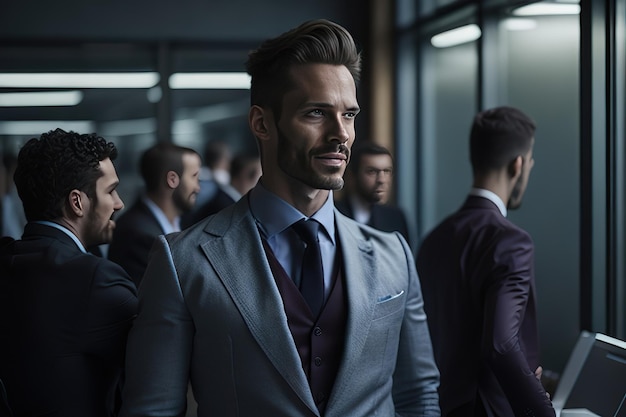 Hombre de negocios en la oficina posando para una foto IA generativa