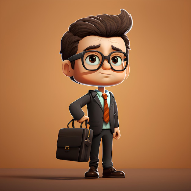 Foto hombre de negocios de personaje de dibujos animados con gafas y un maletín personaje 3d de hombre de negocios ocupado